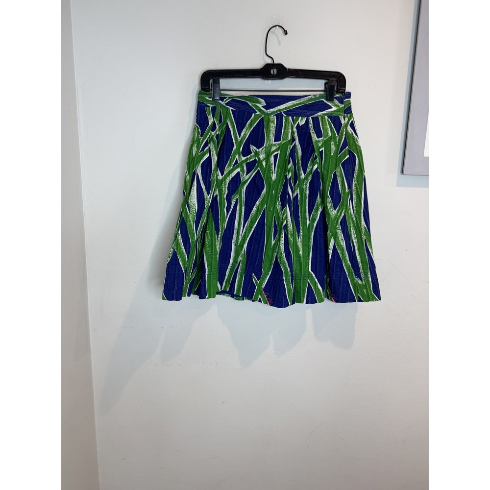 Lilly Pulitzer Skirt Womens 4 Blue Green White Grass Print Pleated Casual Cotton
